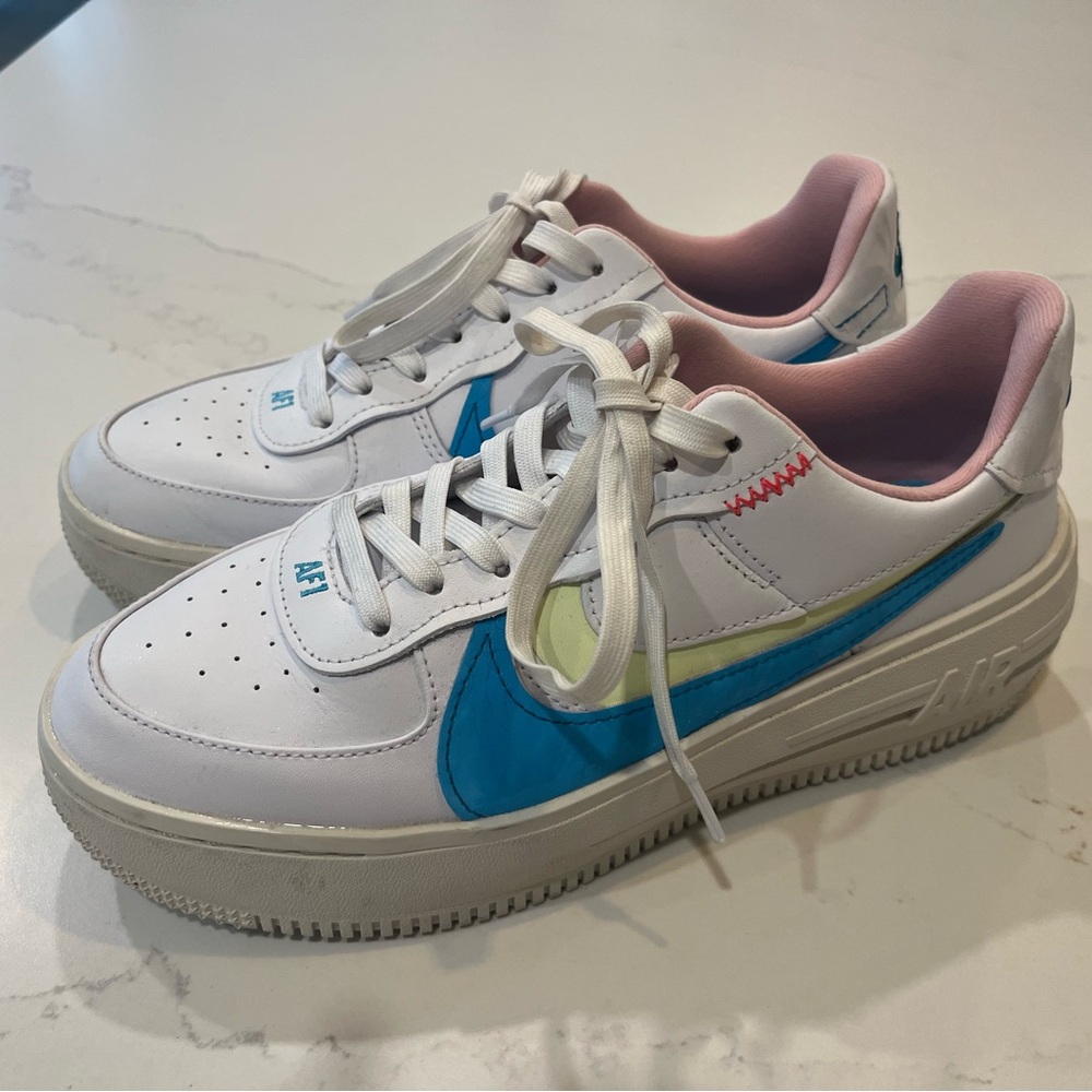 Women's White and Blue Sneakers
